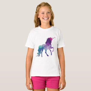 Camiseta Elegante acuarela azul morado unicornio moderno