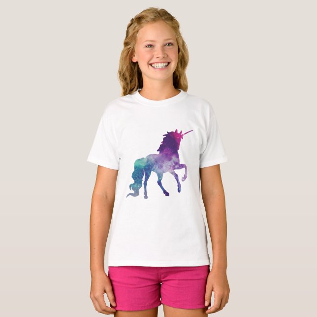 Camiseta Elegante acuarela azul morado unicornio moderno (Anverso completo)
