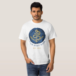 Camiseta Elegante Ancla de color de agua Nautical Name Navy