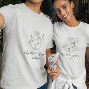 Camiseta Elegante Anillo De Plata Dijo Sí Compromiso