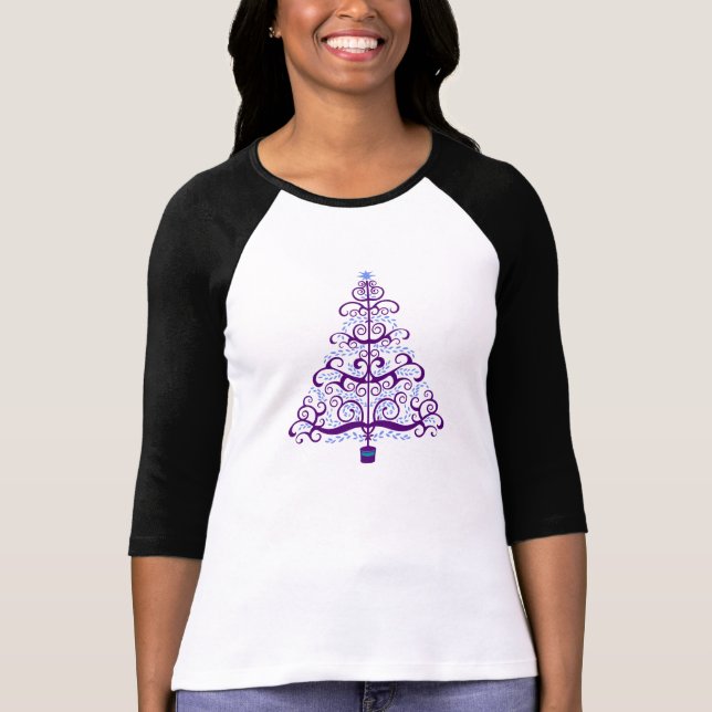 Camiseta Elegante árbol de Navidad azul púrpura (Anverso)