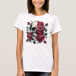 Camiseta Elegante arte de cráneo de rosa rojo