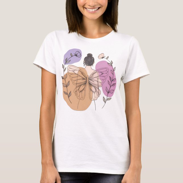 Camiseta Elegante arte de línea de mariposa de hadas (Anverso)