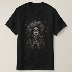 Camiseta Elegante Arte Floral de Esqueleto La Catrina