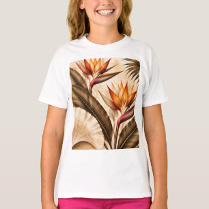Camiseta Elegante ave del paraíso y arte botánico de Ginkgo