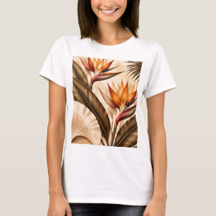 Camiseta Elegante ave del paraíso y arte botánico Ginkgo