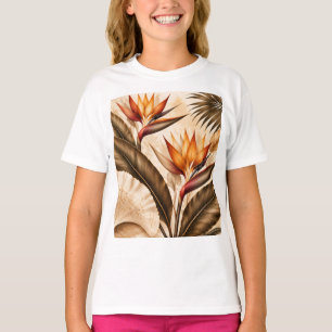 Camiseta Elegante ave del paraíso y arte botánico Ginkgo