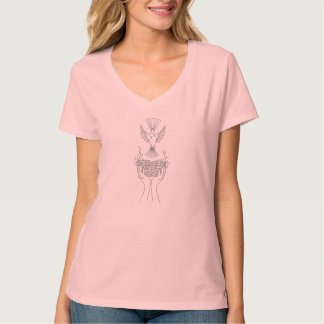 Camiseta Elegante Ave y Nest Line Art Women's