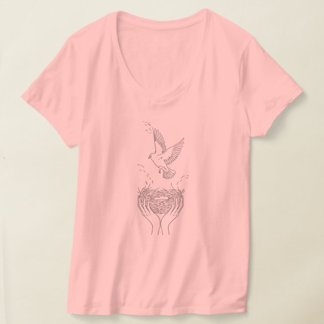 Camiseta Elegante Ave y Nest Line Art Women's (Distribución )
