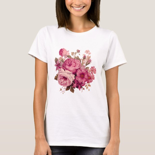 Camiseta Elegante Bouquet de flores rosadas | Rosa de cosec (Anverso)