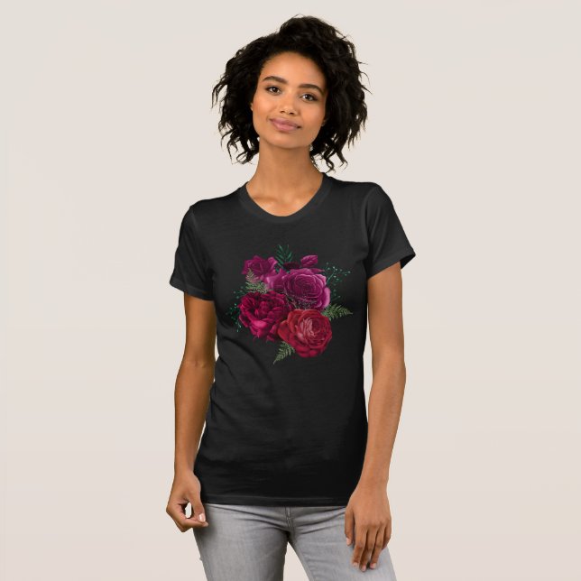 Camiseta Elegante Bouquet Magenta Rosa Floral (Anverso completo)