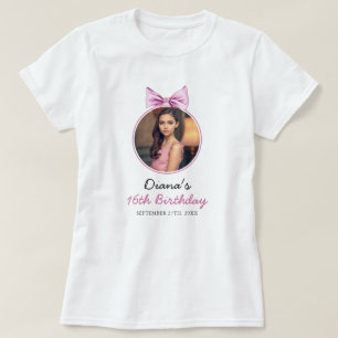 Camiseta Elegante Bow Rosa Coquette Foto Dulce 16 Cumpleaño