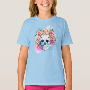 Camiseta Elegante buque floral Skull Dia de los Muertos