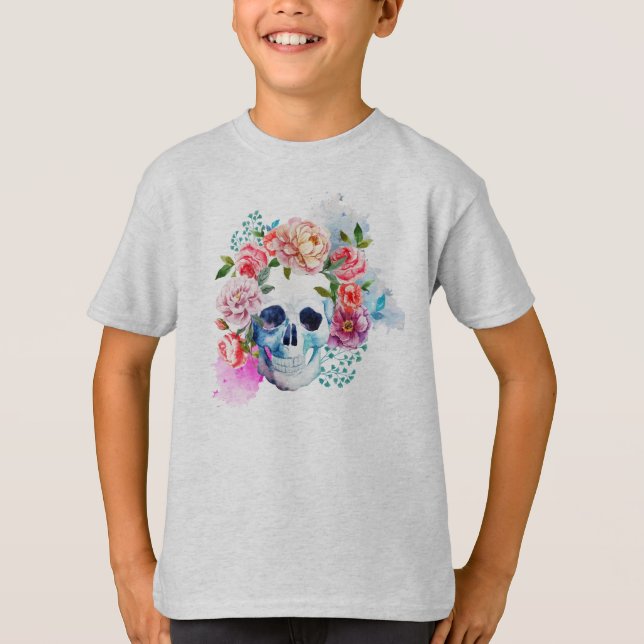 Camiseta Elegante buque floral Skull Dia de los Muertos (Anverso)
