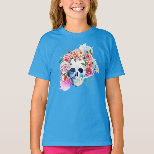 Camiseta Elegante buque floral Skull Dia de los Muertos (Anverso)