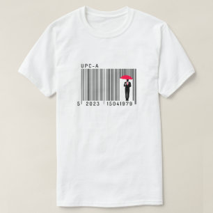 Camiseta Elegante caballero sostiene un código de barras de