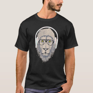 Camiseta Elegante cabeza de león fresca en gafas y audífono