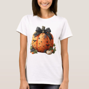 Camiseta Elegante calabaza de Halloween con arco negro