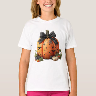 Camiseta Elegante calabaza de Halloween con arco negro