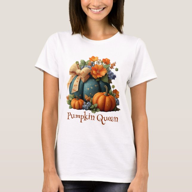 Camiseta Elegante Calabaza Reina Floral Halloween Art (Anverso)