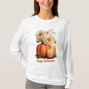 Camiseta Elegante Calabaza y Flores Halloween