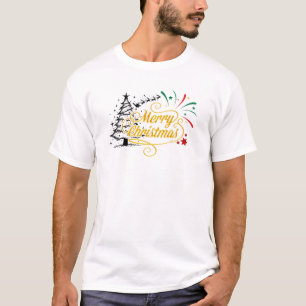 Camiseta Elegante caligrafía de "Feliz Navidad" de oro y ne