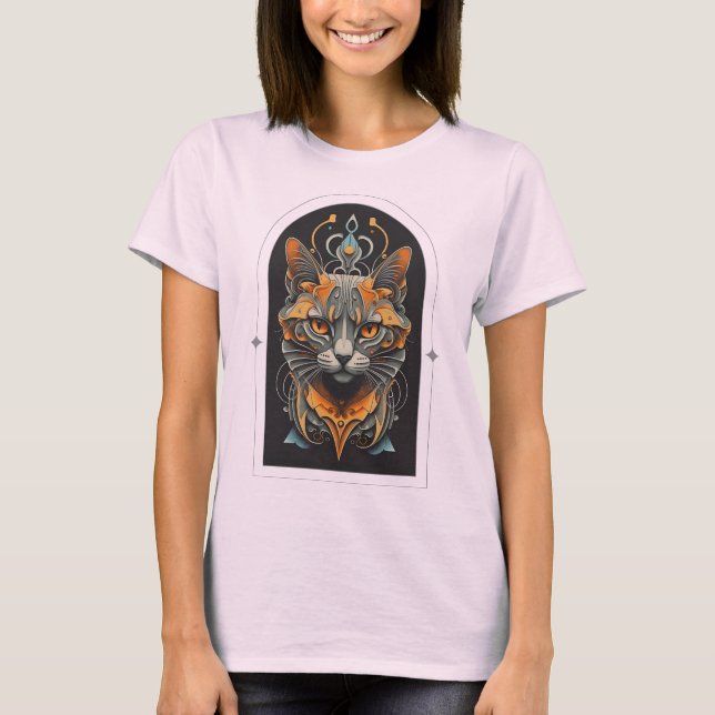 Camiseta Elegante cara de gato negro y dorado (Anverso)