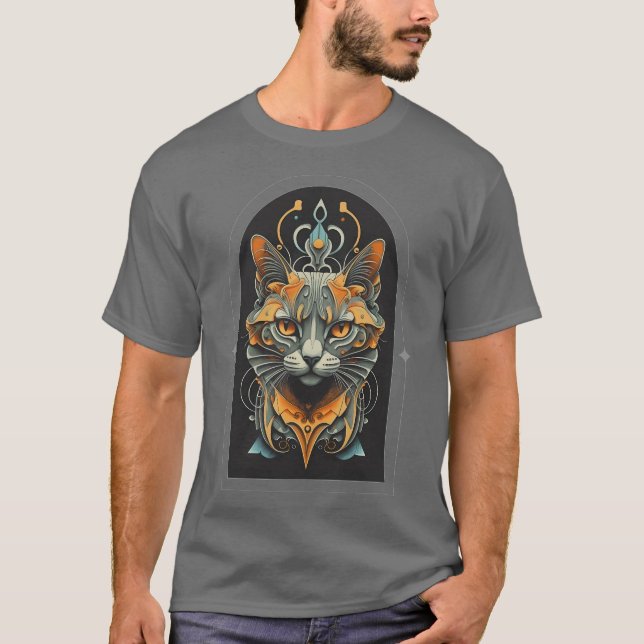 Camiseta Elegante cara de gato negro y dorado (Anverso)