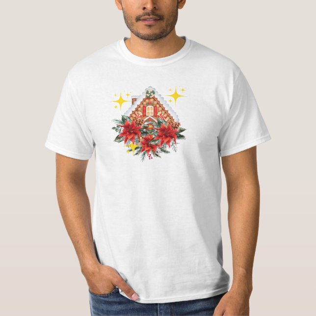 Camiseta Elegante Casa de Poinsettia y Gingerbread (Anverso)