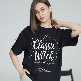 Camiseta Elegante Classic Witch Custom Name Halloween