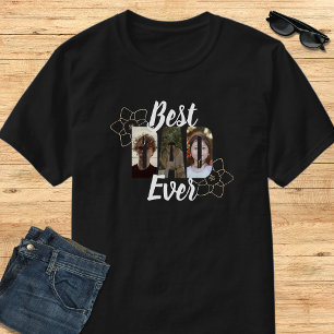 Camiseta Elegante Colage de Fotos del Mejor Papá en Blanco