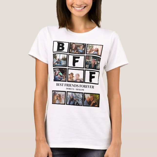 Camiseta Elegante Collage de fotos BFF Best Friends Forever (Anverso)