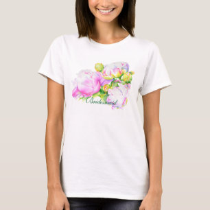 Camiseta Elegante color de agua floral de peonia blanca ros