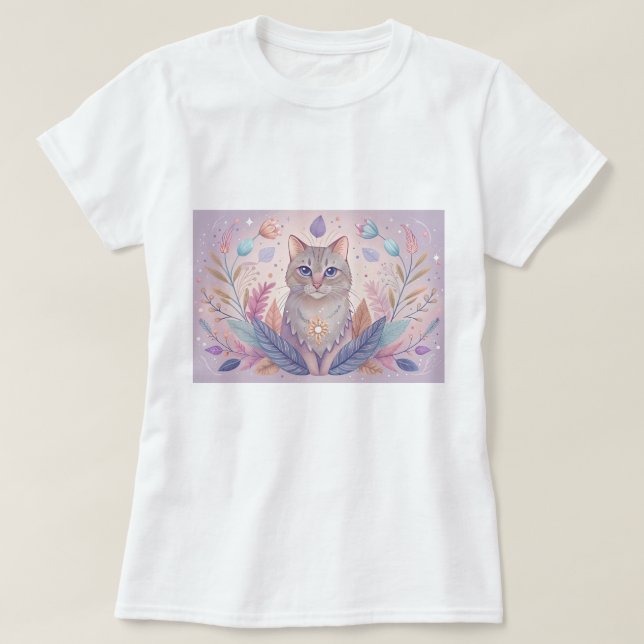 Camiseta elegante con gatito lindo en colores past (Diseño del anverso)