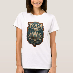 Camiseta elegante con lema YOGA TIME en oro