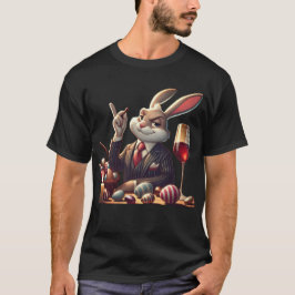 Camiseta Elegante conejo de Pascua con un vaso de vino y ch