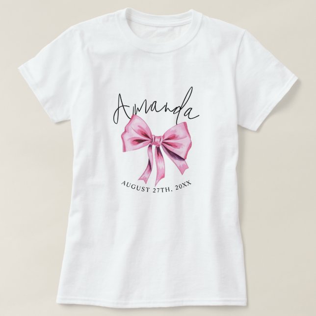 Camiseta Elegante Coquette Rosa Bow Sweet 16 Cumpleaños (Diseño del anverso)
