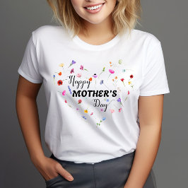 Camiseta Elegante Corazón Floral Feliz Día de la Madre