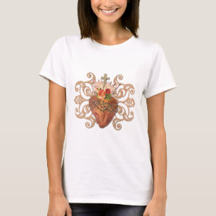 Camiseta Elegante Corazón Sagrado Jesús Cruz Católica 