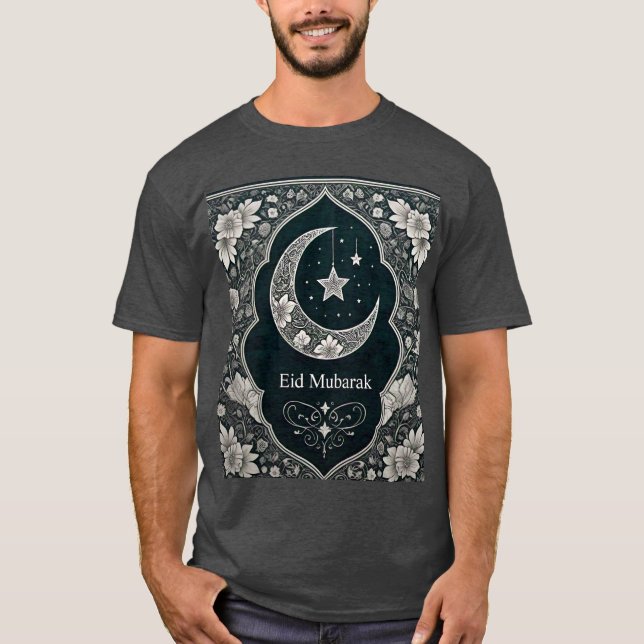 Camiseta Elegante Creciente floral de Eid Mubarak en blanco (Anverso)