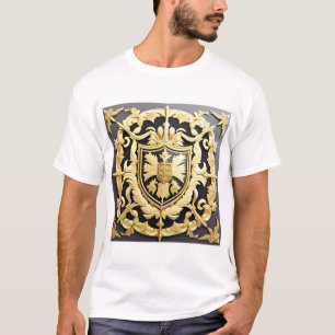 Camiseta Elegante Cresta Ornamental Dorada con Escudo