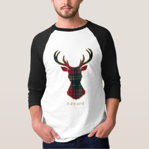 Camiseta Elegante Cuadro de Tartán Feliz Navidad Nombre de