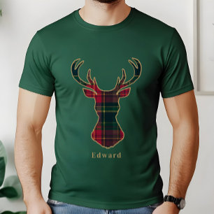 Camiseta Elegante Cuadro de Tartán Feliz Navidad Nombre de
