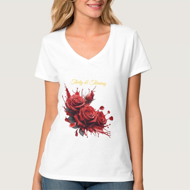 Camiseta Elegante cumpleaños número 30 - Rosas en flor (Anverso)