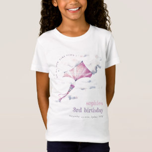 Camiseta Elegante Cute Rosa Flying Kite Nubes Sky