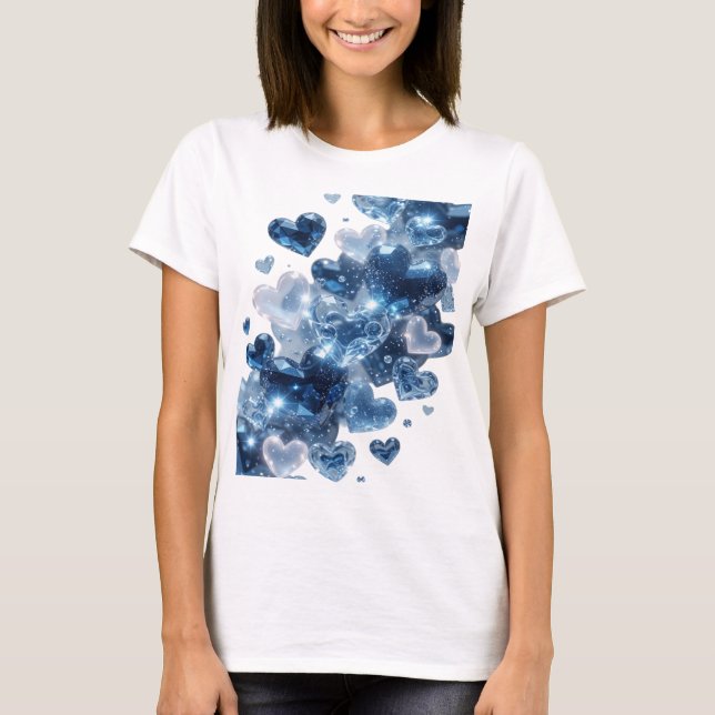 Camiseta elegante de corazón azul plateado (Anverso)