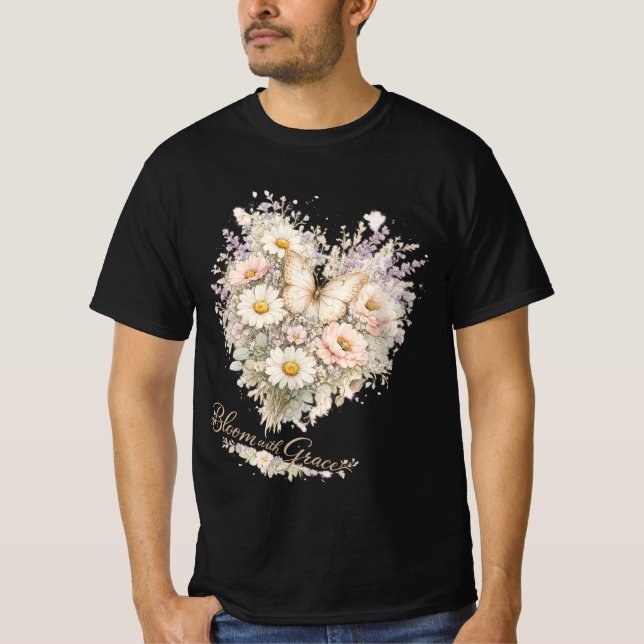 Camiseta elegante de corazón con ramo floral – Vin (Anverso)
