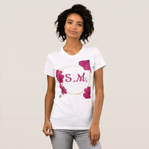 Camiseta elegante de flores rosadas y círculo de o