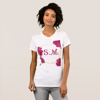 Camiseta elegante de flores rosadas y círculo de o