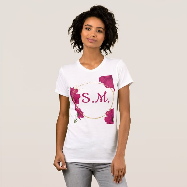 Camiseta elegante de flores rosadas y círculo de o (Anverso completo)